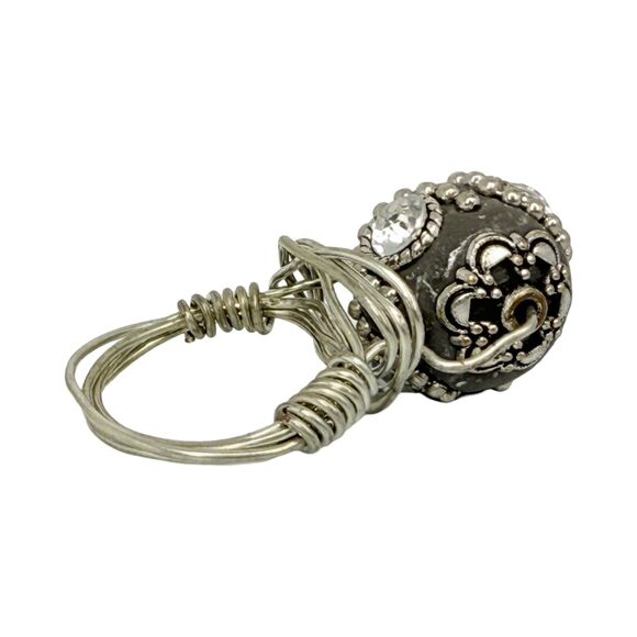 Rhinestone Spinner Cocktail Ring Sz 10 Silver Tone Boho Artesian Bohemian - Picture 12 of 14